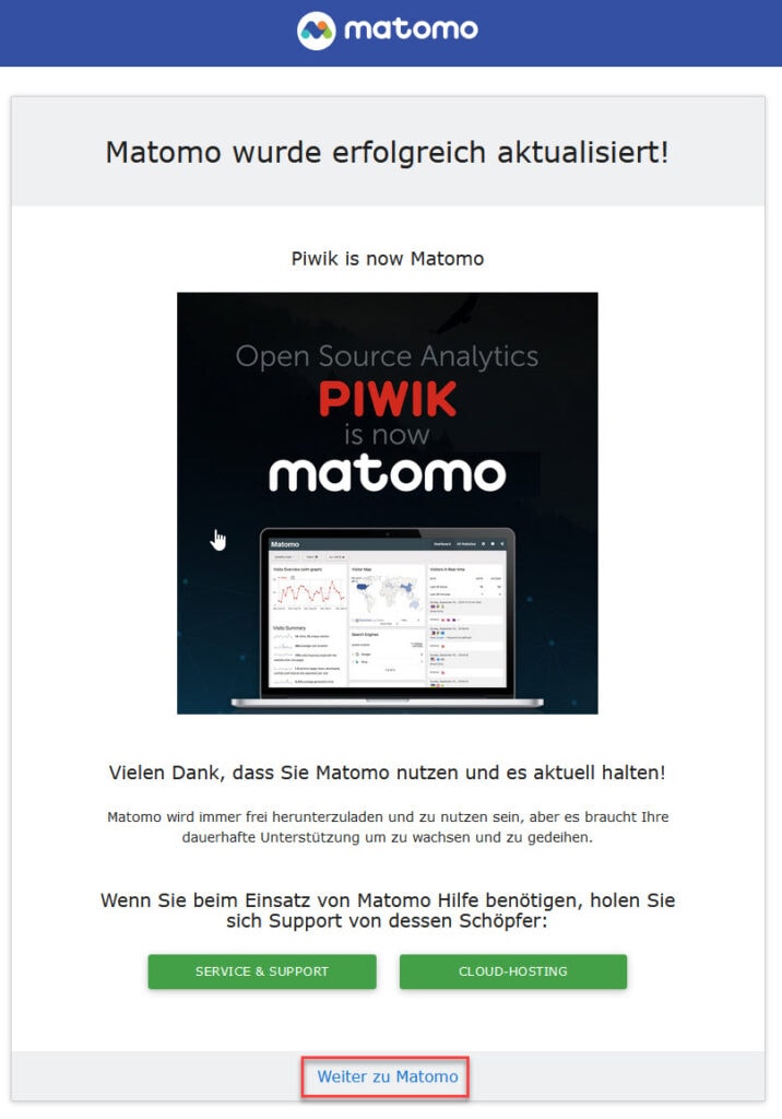 Matomo Update Schritt 4