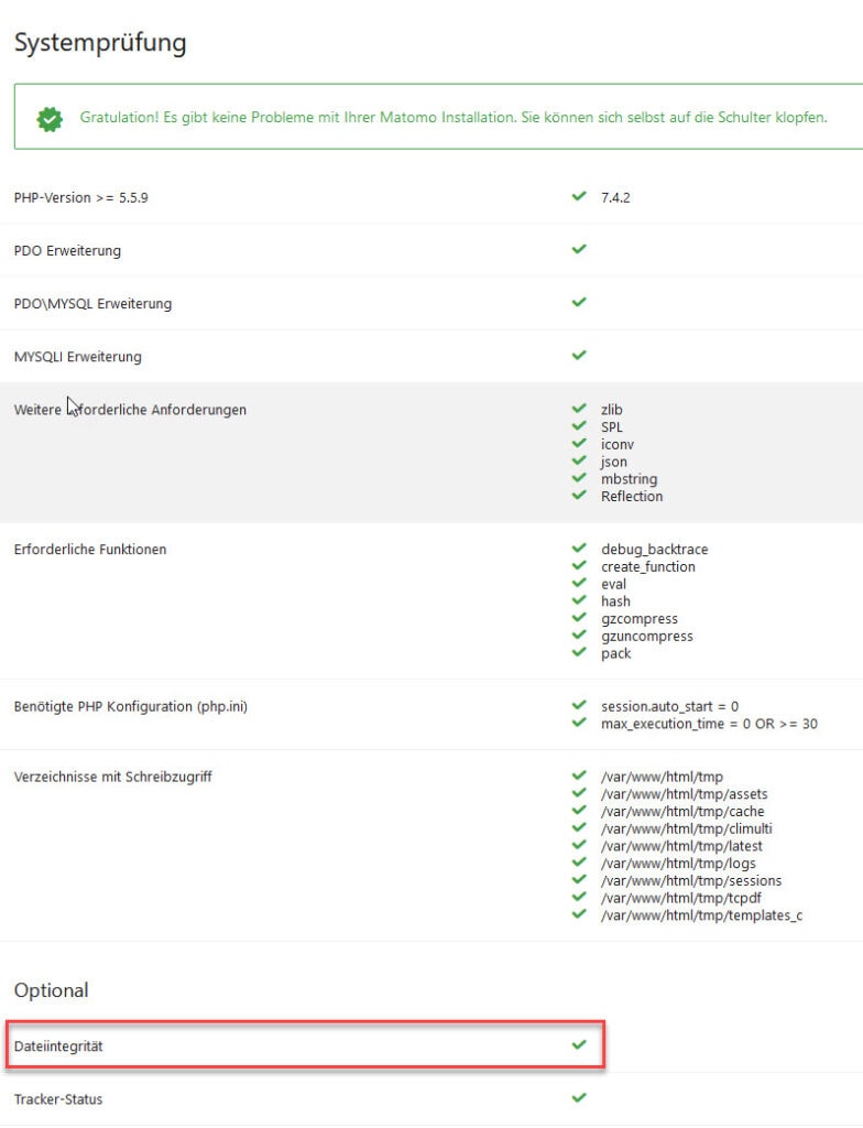 Matomo Update Schritt 8