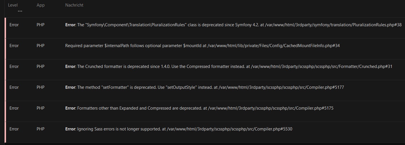 nextcloud v21 php8 Fehler